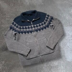 Banana Republic Mens Fair Isle Full Zip Sweater Jacket Navy Grey Size L